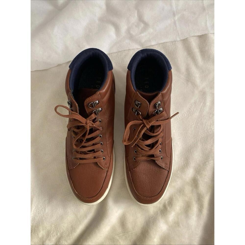 TED BAKER Men's Mallano Leather Sneakers Brown Blue SHOES EU 46 US 13 High top - Picture 5 of 9